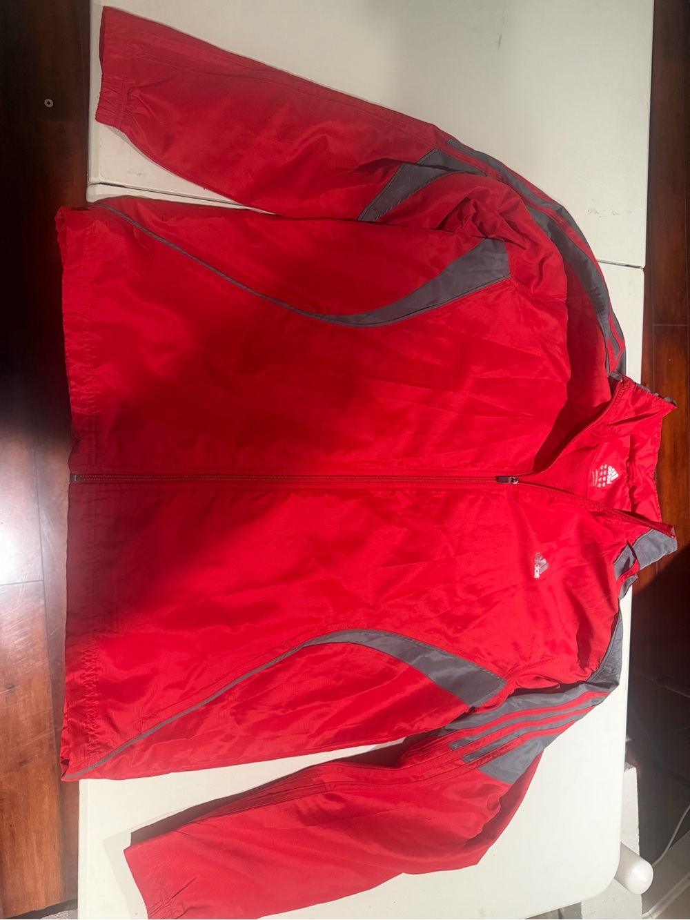 adidas Red Windbreaker Jacket with Gray Accents